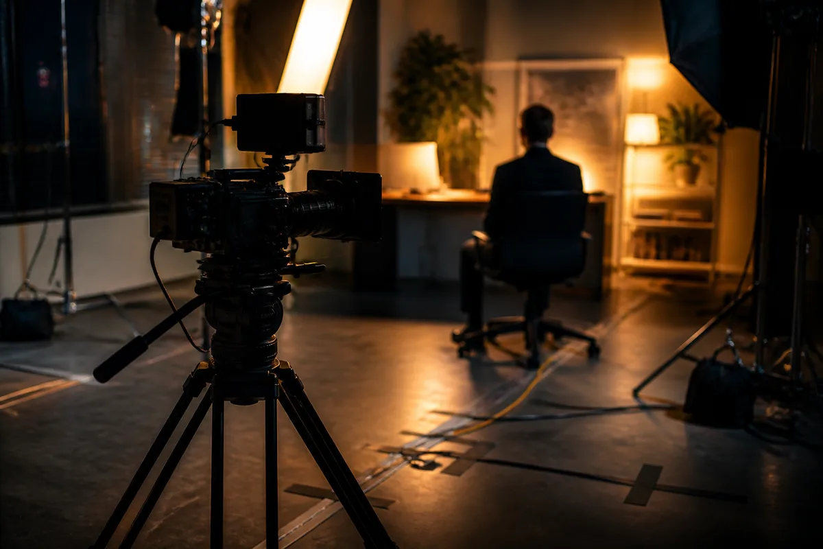 Un dirigeant interviewé face caméra dans un bureau avec éclairage soigné
